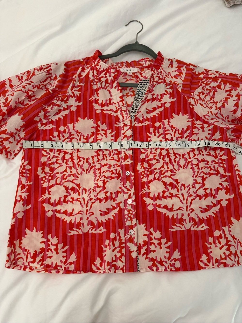 THML Coral-Red & White Floral Stripe Button-Front Top - Picture 7 of 7